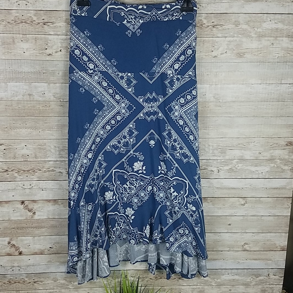NWT, Melissa Paige, Blu/wht skirt, hi-lo, Sz LP/GP - Picture 3 of 8
